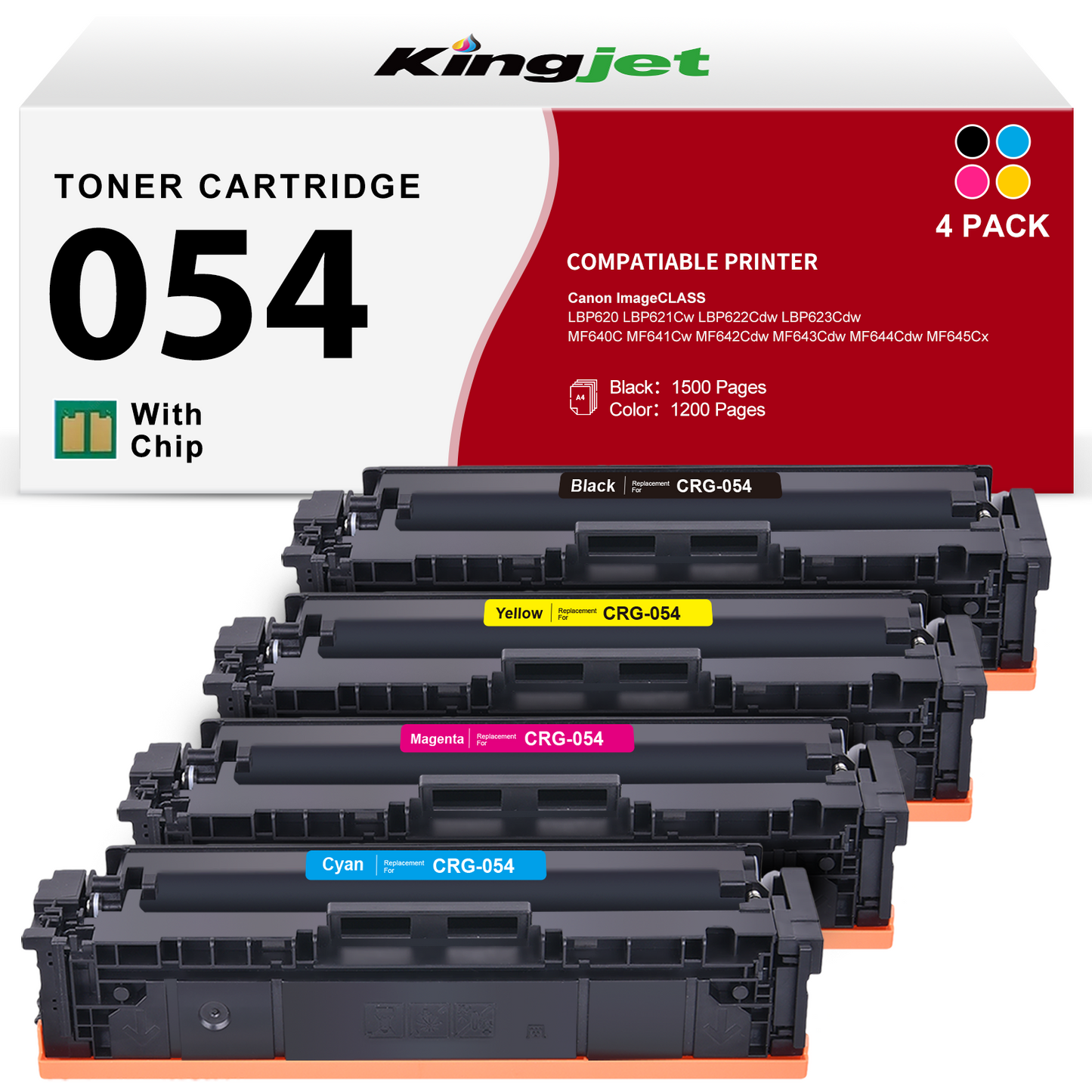 054 CRG-054 Toner for Canon 054 Toner Cartridge Set for MF644Cdw MF642Cdw Printer (Black Cyan Magenta Yellow, 4-Pack)