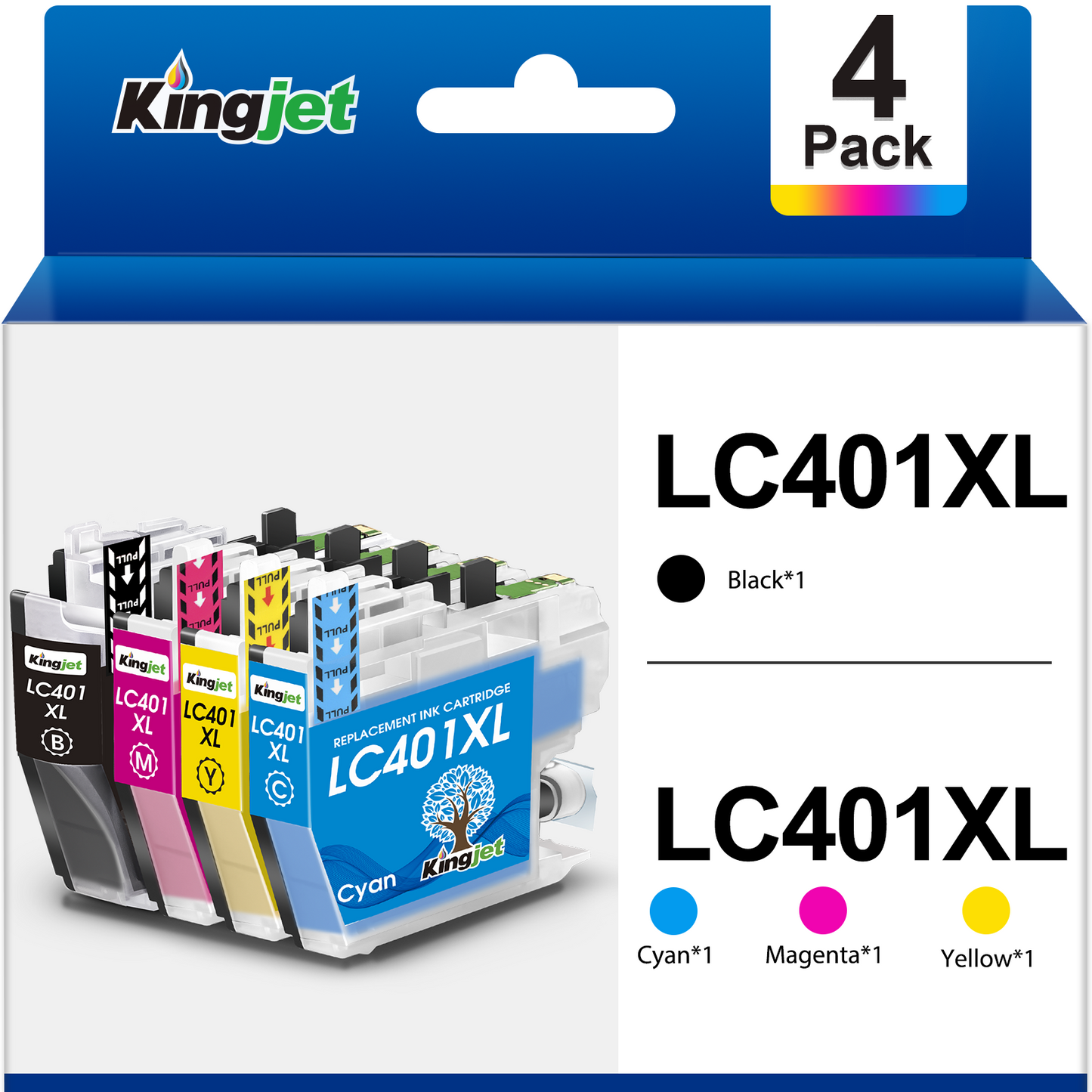 LC401XL LC401 Ink for LC401XL LC401 Brother Ink for Brother 401 Ink Cartridges for Brother MFC-J1010DW MFC-J1012DW MFC-J1170DW Printer (Black Cyan Magenta Yellow, 4 Pack)