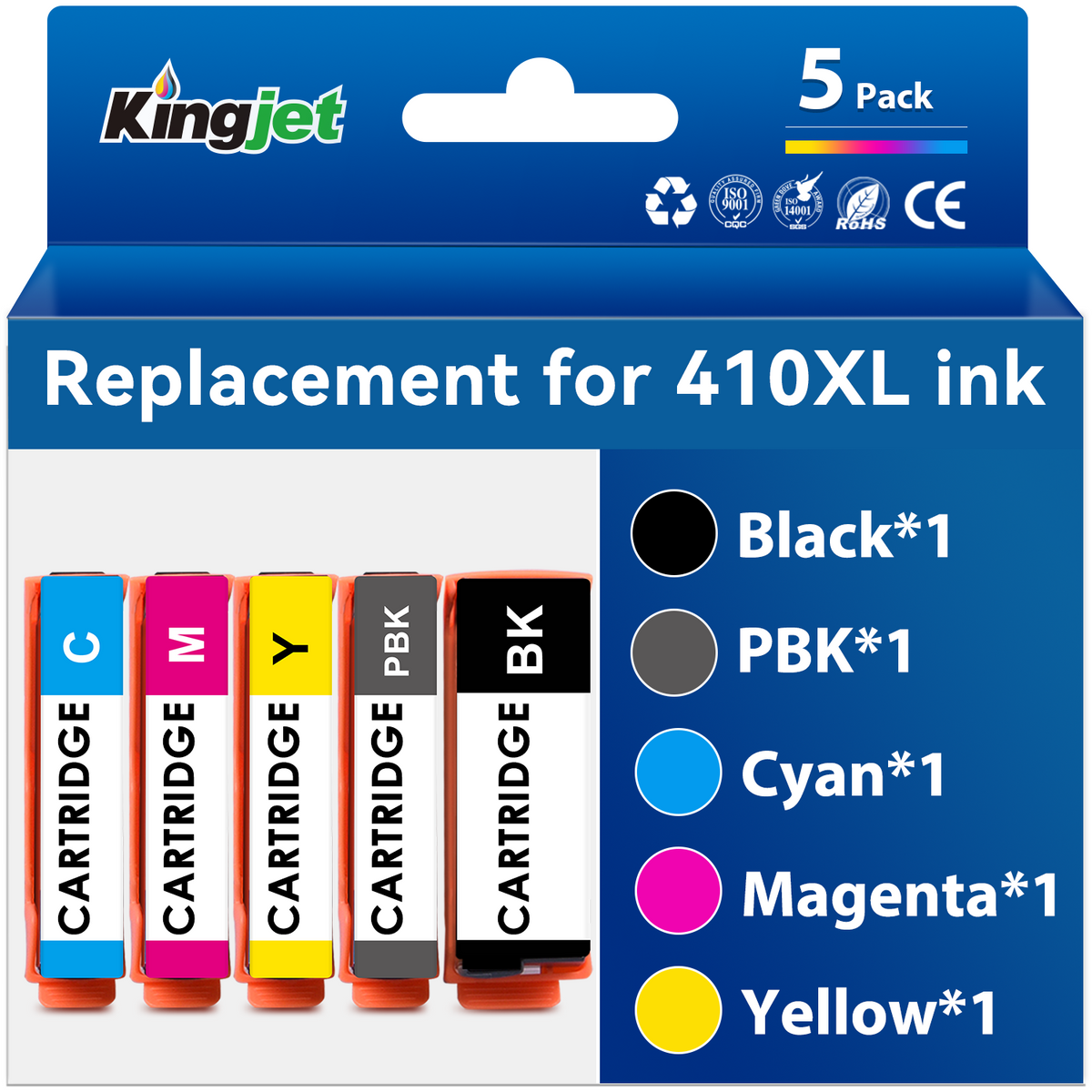 410 Ink Cartridge for Epson Ink 410 XL 410XL T410XL for Epson Expression XP-7100 XP-640 XP-830 XP-530 Printer (1 Black, 1 Photo Black, 1 Cyan, 1 Magenta, 1 Yellow, 5-Pack)