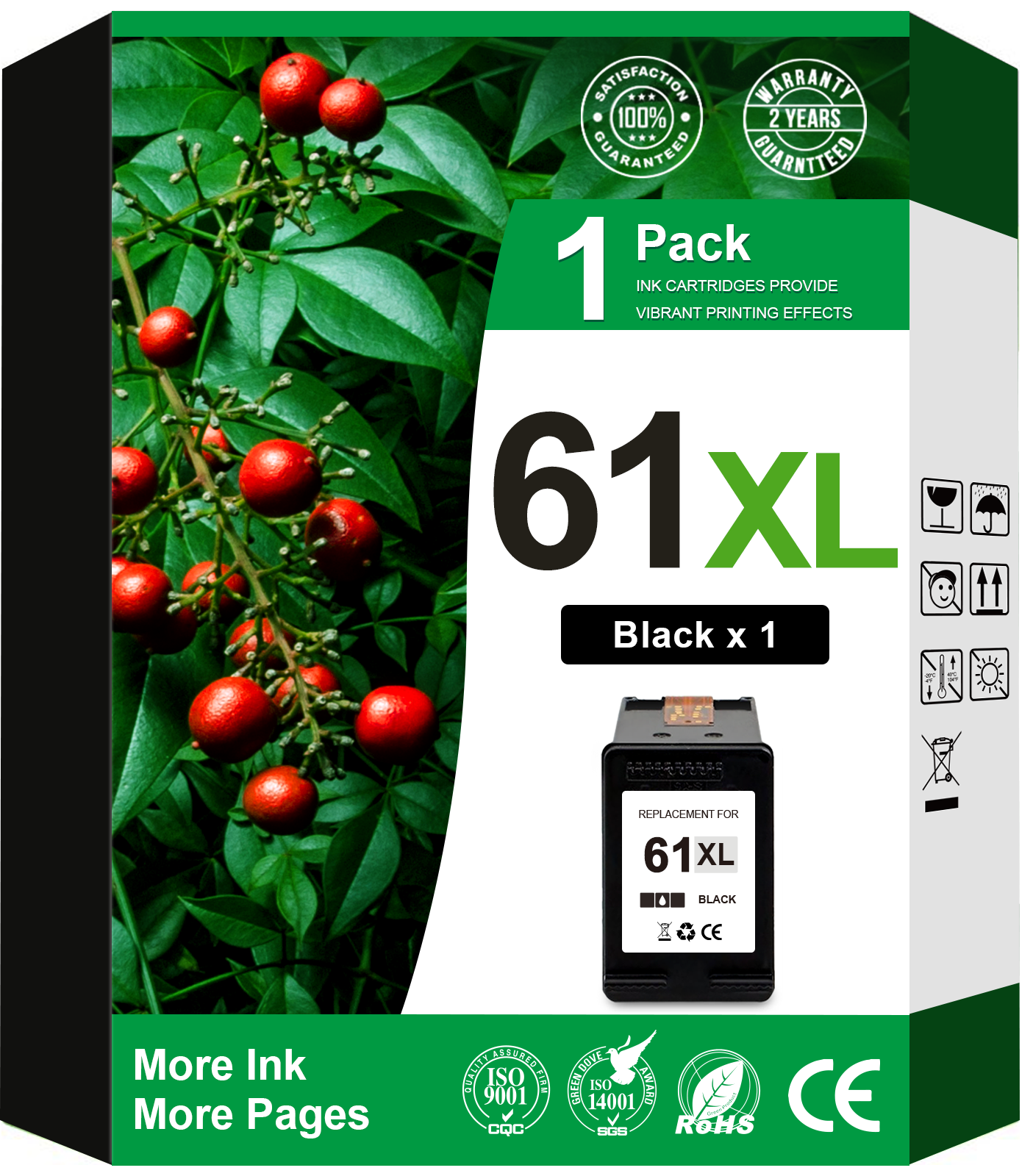 61 Black Ink Compatible for HP 61 Black Ink for HP 61XL Black Ink Cartridge (2 Black)