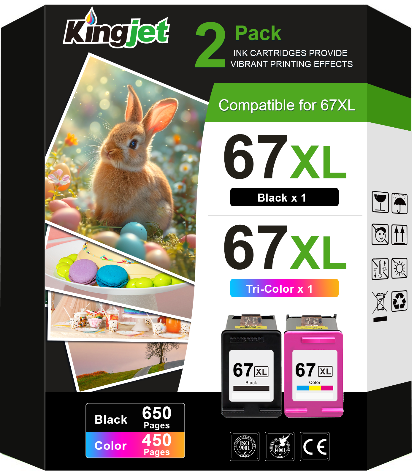67XL Ink Cartridge Compatible for HP 67 Ink Cartridge for HP Ink 67 (Black, Tri-Color)