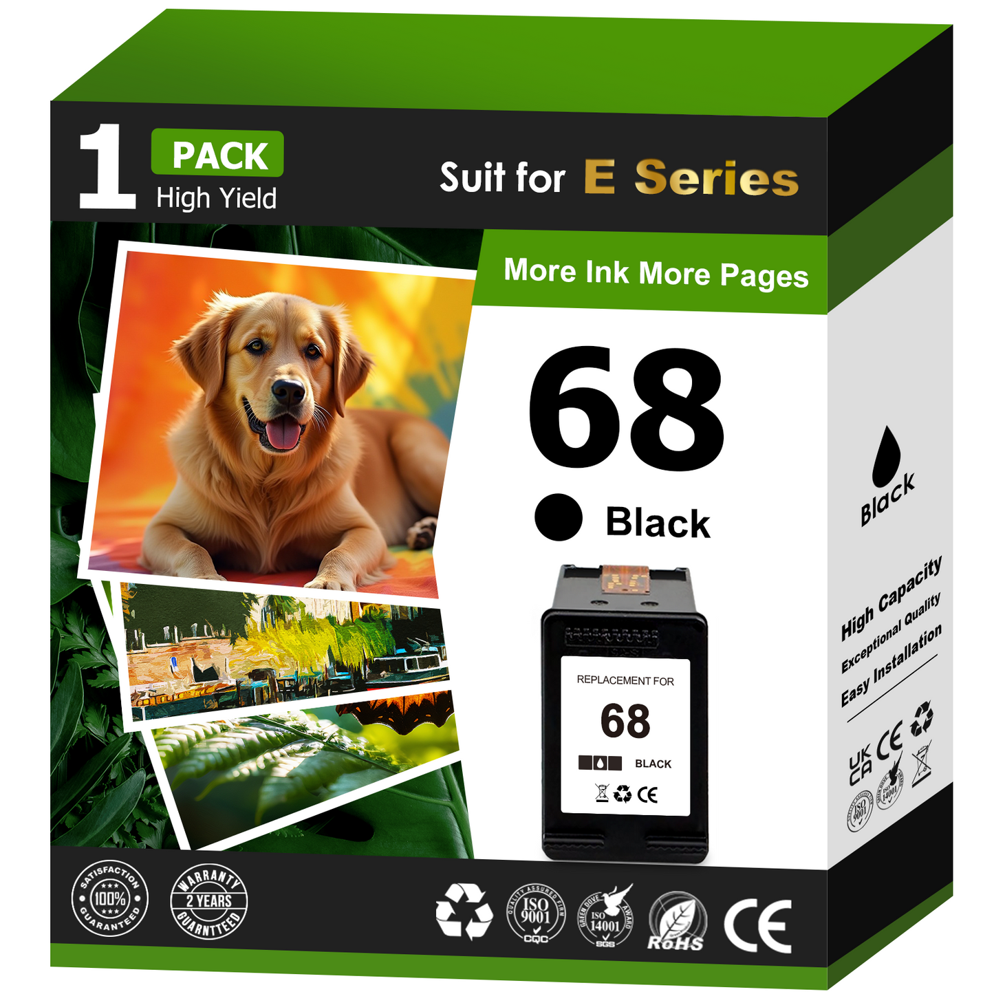 68 Ink Compatible for HP 68 Ink Cartridge for HP 68 Ink Work with Envy 6152e 6155e 6552e 6555e 6558e Printers