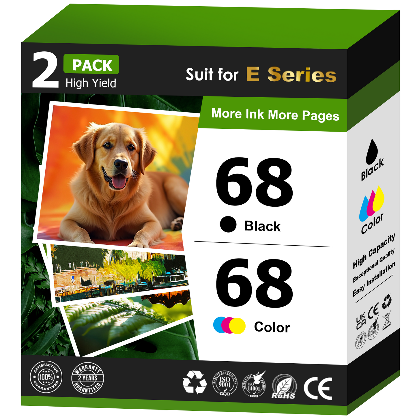 68 Ink Compatible for HP 68 Ink Cartridge for 68 HP Ink Work with Envy 6152e 6155e 6552e 6555e 6558e Printer (Black, Tri-Color)