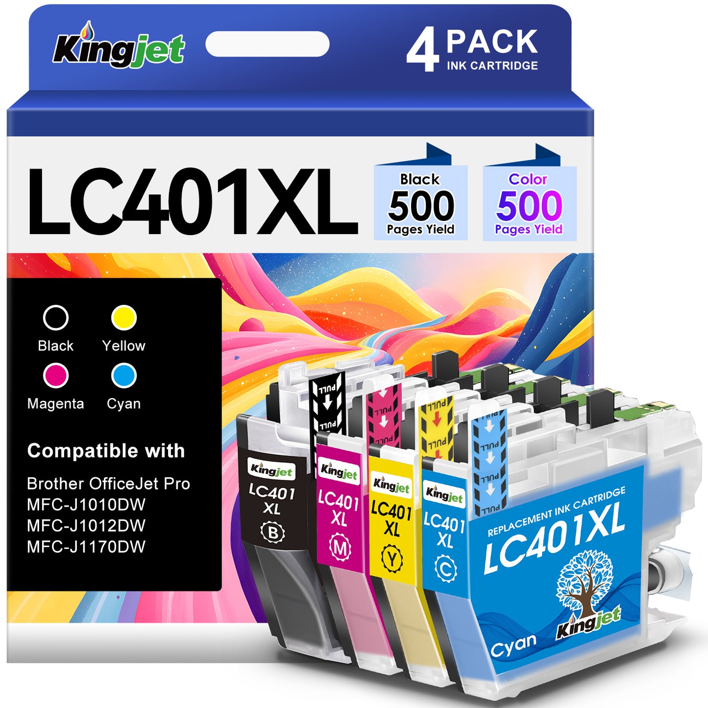 LC401 Ink Cartridges Compatible for Brother LC401XL for LC401 Brother Ink for MFC-J1010DW J1012DW J1170DW Printer (4 Pack)