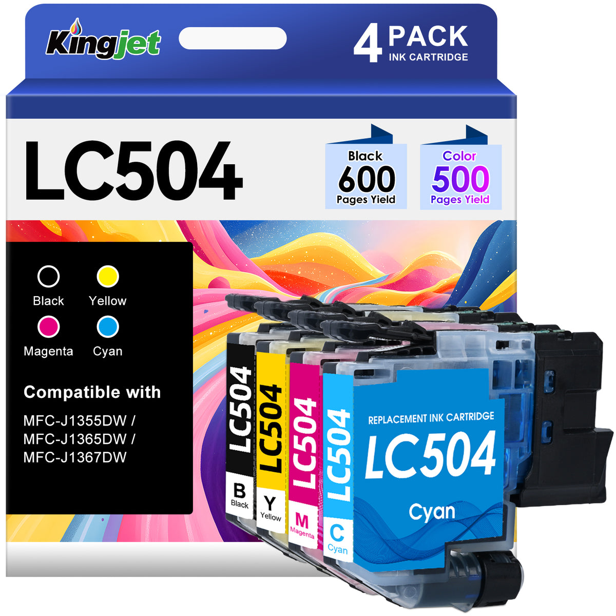 LC504 Ink Cartridges Compatible for Brother LC 504 Ink Cartridges for Brother MFC-J1355DW MFC-J1365DW MFC-J1367DW Printers (4 Pack)
