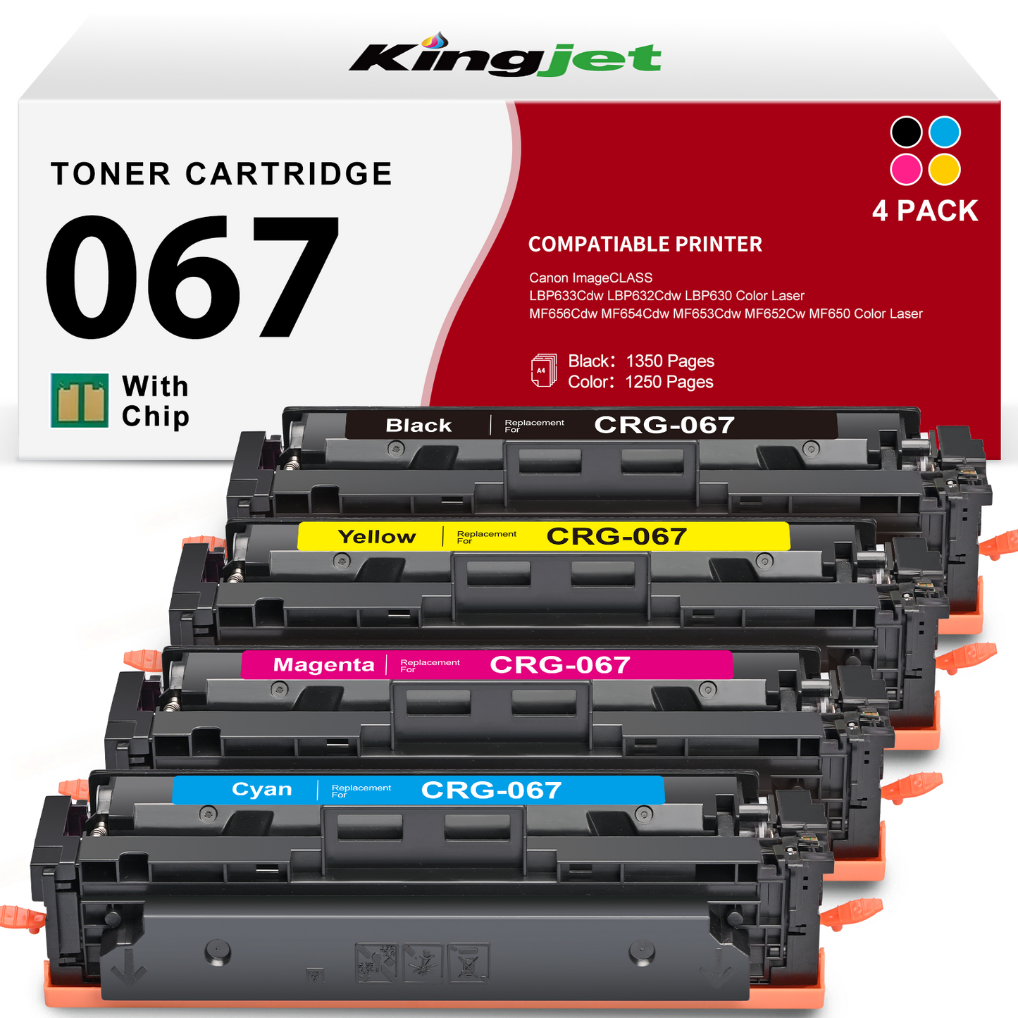 067 067H Toner Cartridge Compatible for Canon 067 Cartridge 067 CRG-067 imageCLASS MF656Cdw MF654Cdw MF653Cdw LBP633Cdw LBP632Cdw High Yield (Black, Cyan, Magenta, Yellow)
