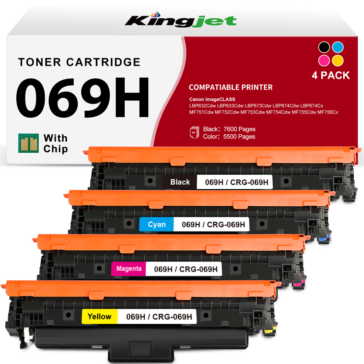 069H Toner High Yield Compatible for Canon 069H 069 CRG-069H Toner Cartridge for Canon imageCLASS MF753Cdw MF751Cdw LBP674Cdw LBP673Cdw (4 Pack)