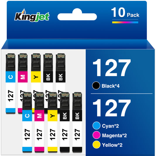 127 Ink for Epson 127 Ink Cartridge for Printers WF-3520 WF-845 NX530 625 WF-3530 WF-3540 WF-7010 WF-7510 WF-7520 545 645 Printer (Black Cyan Magenta Yellow, 10-Combo Pack)