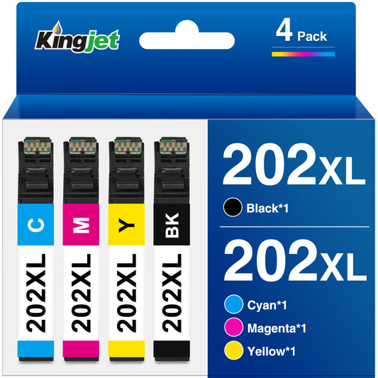 202XL Ink for Epson 202 Ink Cartridges for Epson 202XL Ink Cartridges for Epson XP-5100 WF-2860 Printer (Black Cyan Magenta Yellow, 4-Pack)