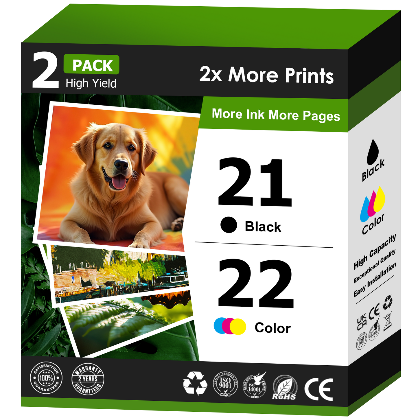21 22 Ink for HP 21 and 22 21XL 22XL Combo Pack C9351AN C9352AN for HP Deskjet F4180 F2210 D1560 D1530 D1420 D1520 3915 3930 PSC 1410 Officejet 4315 J3680 Printer (Black, Tri-Color)