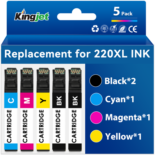 220XL Ink Cartridge Replacement for Epson 220 Ink for Epson Ink 220 (2 Black Cyan Magenta Yellow, 5-Pack)