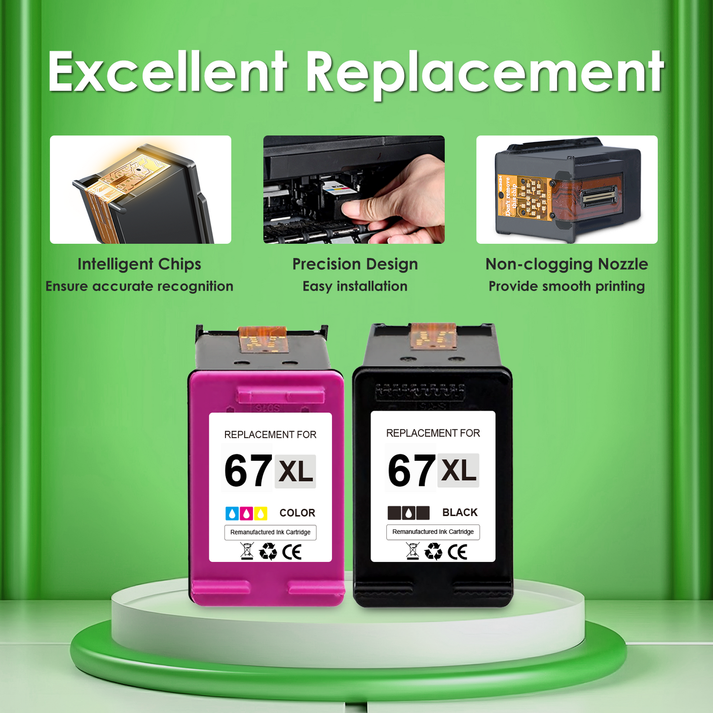 67 Ink Cartridge Compatible for HP Ink 67 XL 67XL for Printer Ink HP 67 for DeskJet 2852e 2842e 4252e 2827e 2855e Envy 6055 6455e
