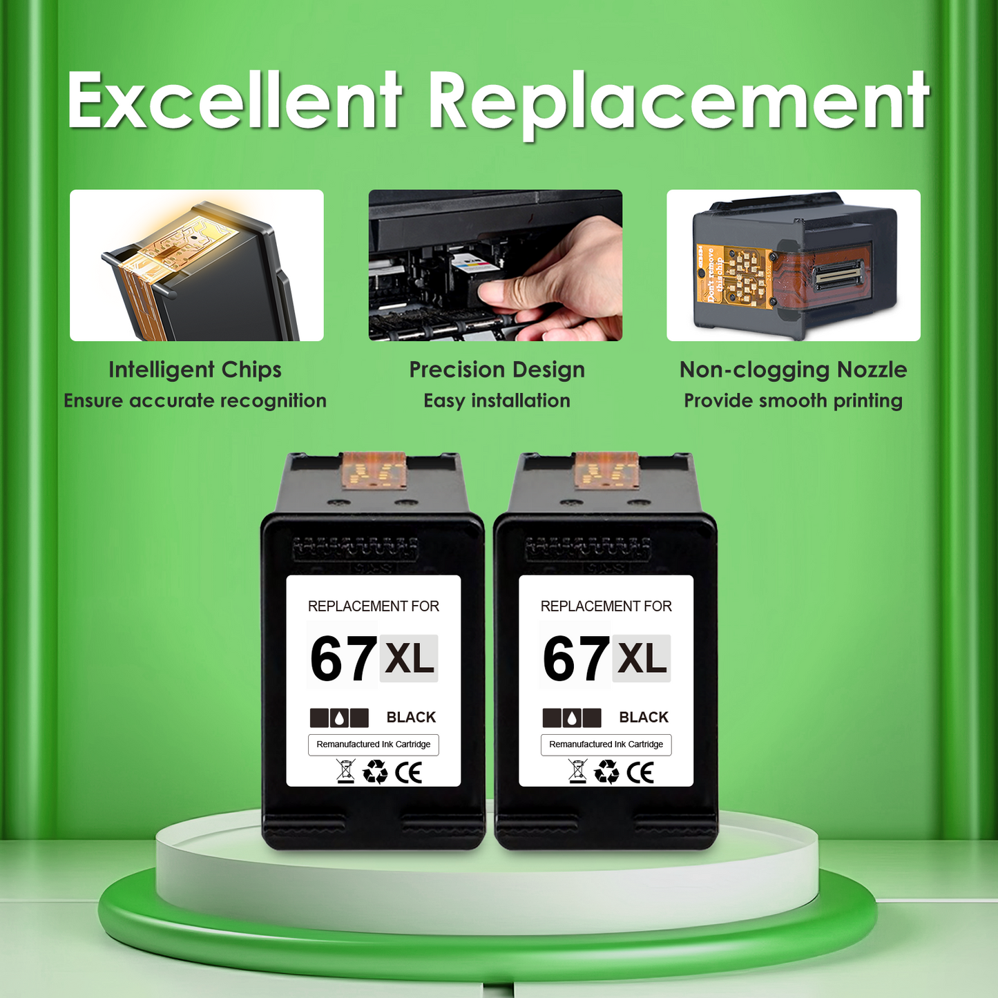 67XL Black Ink for HP 67 Black Ink Cartridge for HP Black Ink 67 for HP Envy 6000 6055 6055e 6400e 6455e 6458e Deskjet 2742e 2752e 2755e Envy Pro 6455 6458 Printer (2 Black)