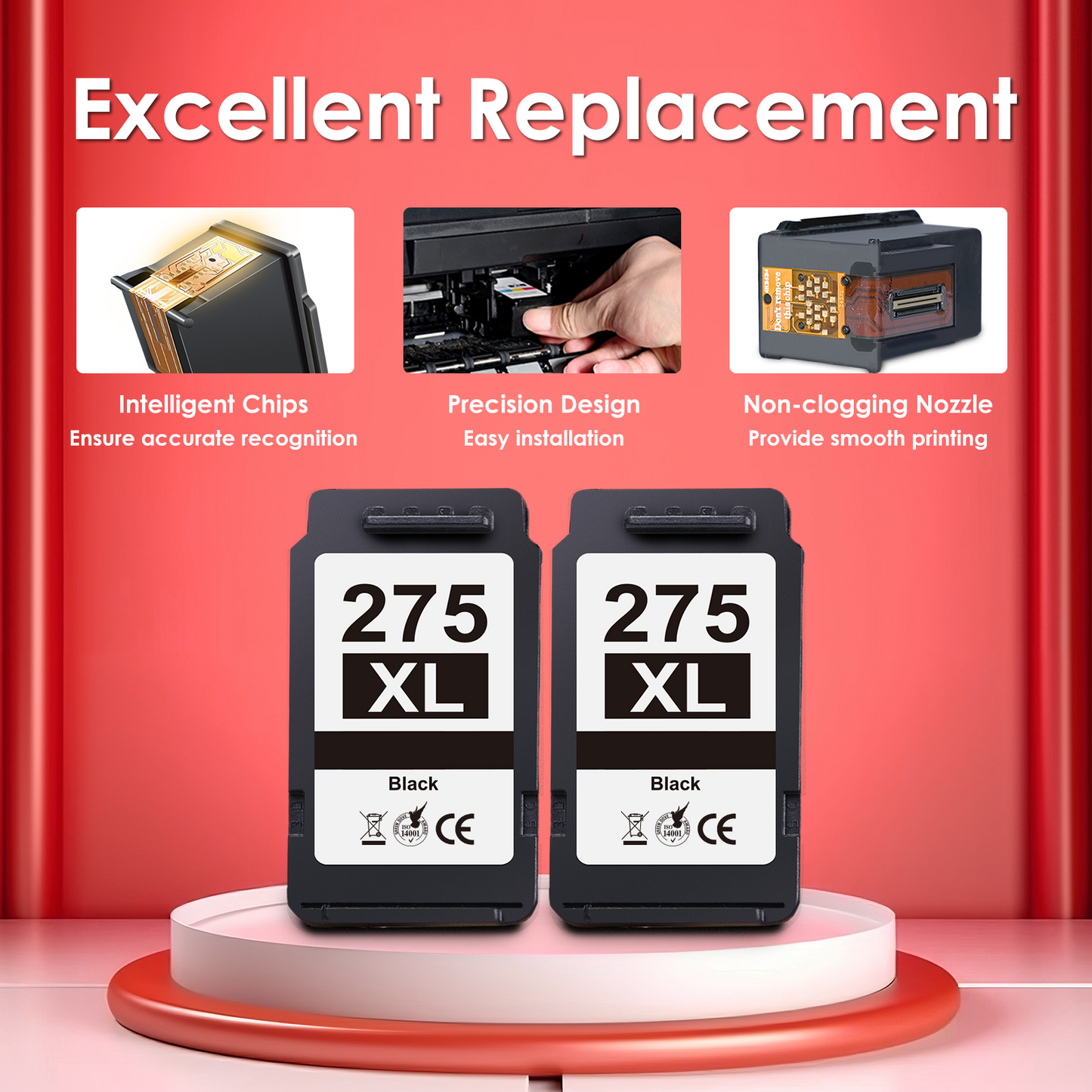 275XL Black Ink Cartridge Compatible for Canon 275 275XL Ink Cartridge for PG275 XL for PIXMA TS3722 TR4722 Printer (2 Black)