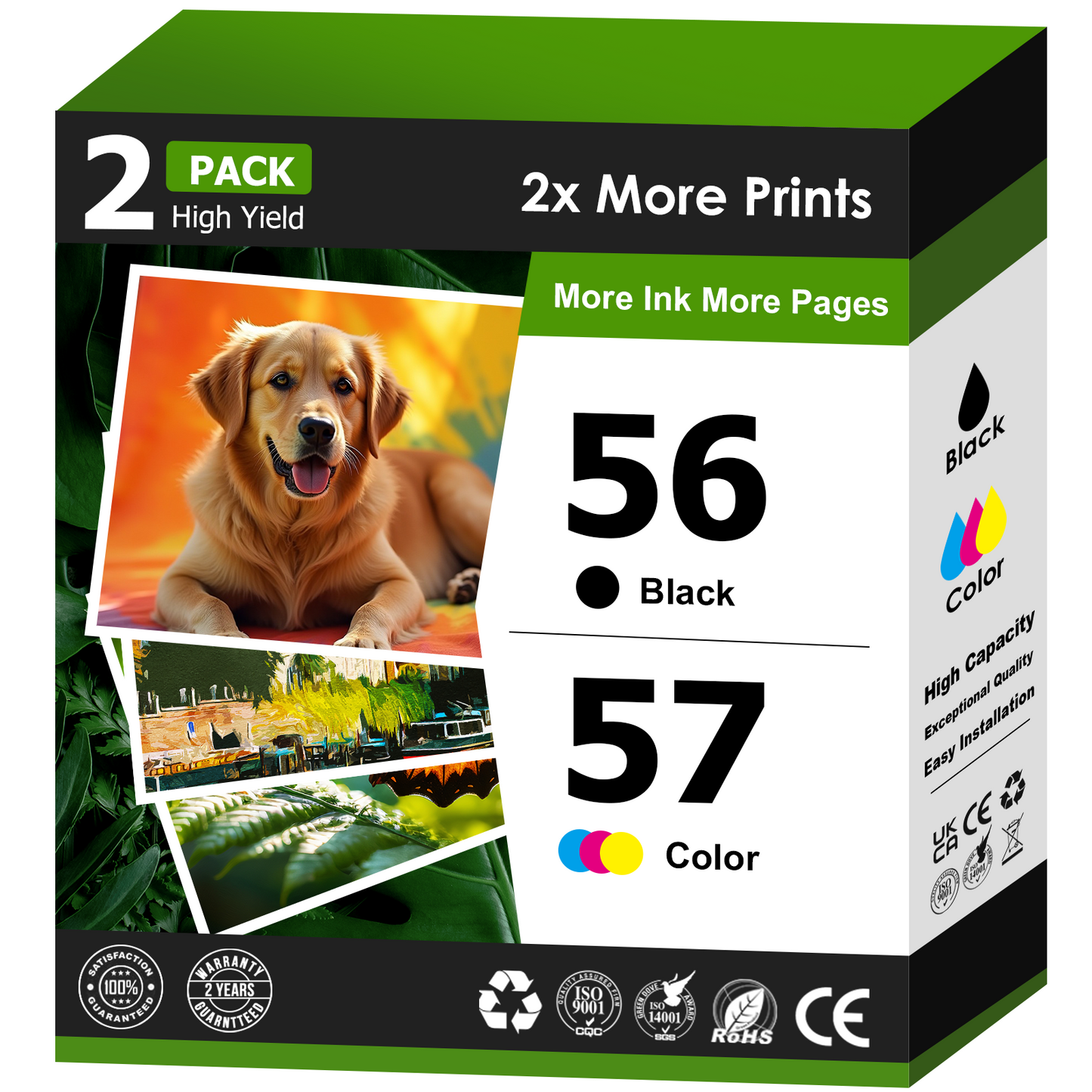 56 57 Ink for HP 56 57 C6656AN C6657AN Ink Cartridge for HP Photosmart 7760 7260 7350 7450 7550 Deskjet 5550 5650 5850 Officejet 4215 PSC 2210 2410 (Black, Tri-Color)