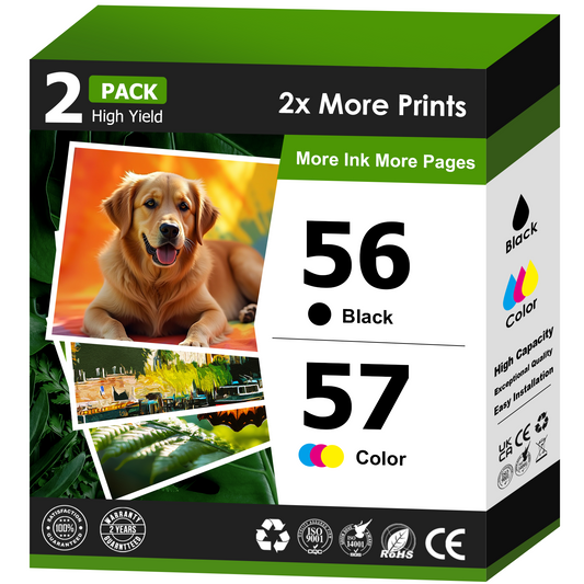 56 57 Ink for HP 56 57 C6656AN C6657AN Ink Cartridge for HP Photosmart 7760 7260 7350 7450 7550 Deskjet 5550 5650 5850 Officejet 4215 PSC 2210 2410 (Black, Tri-Color)