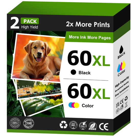 60XL Ink for HP 60XL 60 Ink Cartridge Combo Pack for HP Photosmart C4680 C4780 Deskjet F4480 F4440 D2680 Envy 110 120 Printer (Black, Tri-Color)