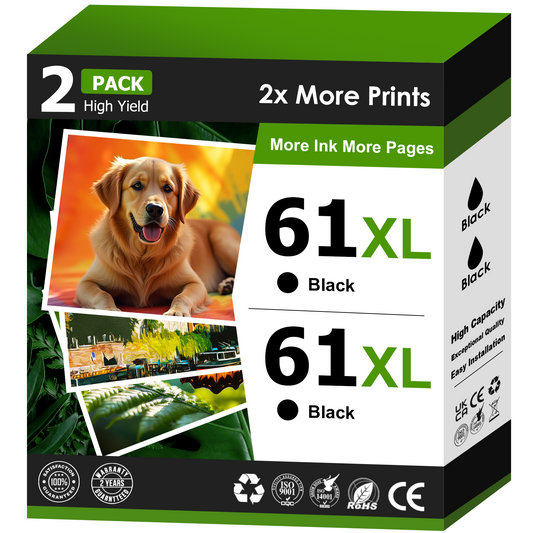 61 XL Ink Cartridge Black for HP 61 Black Ink for HP 61XL Black Ink Cartridge for HP Envy 4500 5530 Deskjet 1000 1010 1510 2540 3050 Officejet 2620 4630 Printer (2 Black)