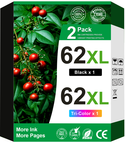62 Ink for HP 62 Ink Cartridges for HP 62XL Ink Cartridges for HP Ink 62 for HP Envy 7640 5660 5540 7645 OfficeJet 5740 8040 OfficeJet 200 250 Printer (Black, Tri-color)