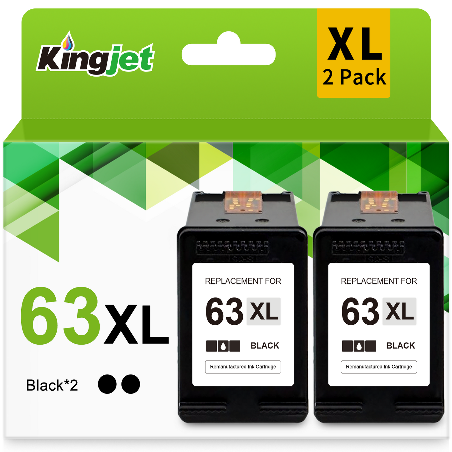 63XL Ink for HP 63 63XL Black Ink Cartridges for Printers HP OfficeJet 3830 4650 5255 5258 Envy 4520 4512 4513 4516 DeskJet 1112 1110 3630 3631 2130 (2 Black)