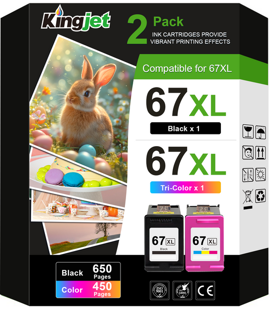 67XL Ink Cartridge Compatible for HP 67 Ink Cartridge for HP Ink 67 (Black, Tri-Color)