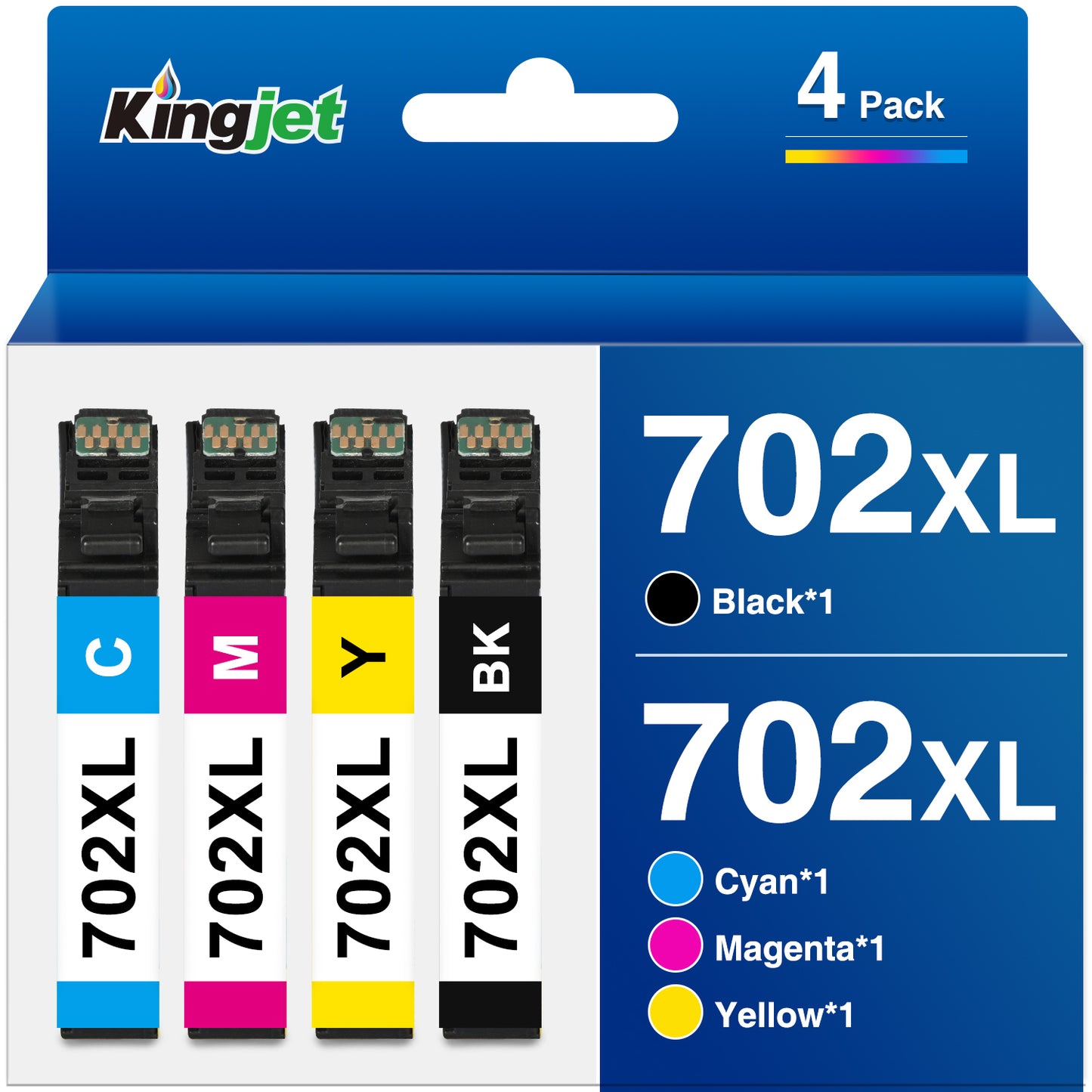 702 Ink for Epson 702XL 702 Ink Cartridges for Epson 702 Black Ink for Epson Workforce Pro WF3720 WF3733 WF3730 Printer ( Black Cyan Magenta Yellow, 4-Pack)