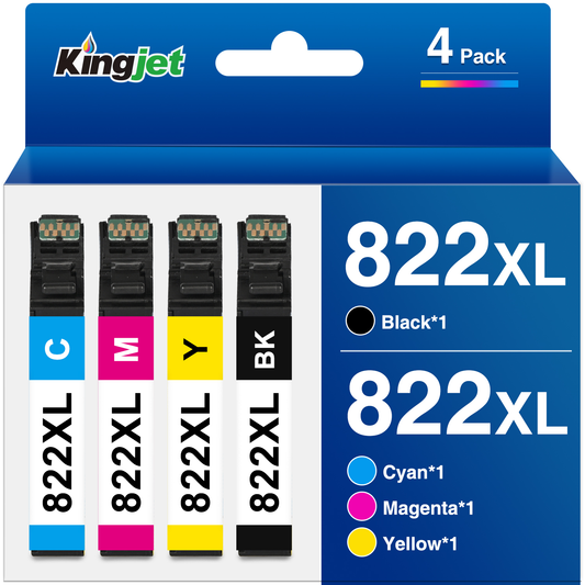 822 Ink for 822 XL Epson Ink for Epson 822XL Ink Cartridge for Epson 822 Ink for Epson Pro WF-3820 WF-4820 WF-4830 WF-4833 WF-4834 WF-3823 Printer (Black Cyan Magenta Yellow, 4-Pack)