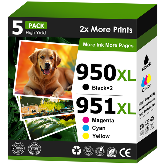 950XL and 951 Combo Pack for HP 950 and 951 Ink Cartridges for HP 950 Ink for HP Officejet Pro 8610 8600 8615 8620 8625 8100 276dw 251dw (2 Black Cyan Magenta Yellow, 5 Pack)