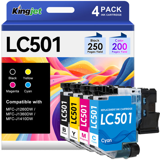 LC501 Ink Cartridges Compatible for Brother LC501XL for LC501 Brother Ink for MFC-J1260W MFC-J1360DW MFC-J1410DW Printer (4 Pack)