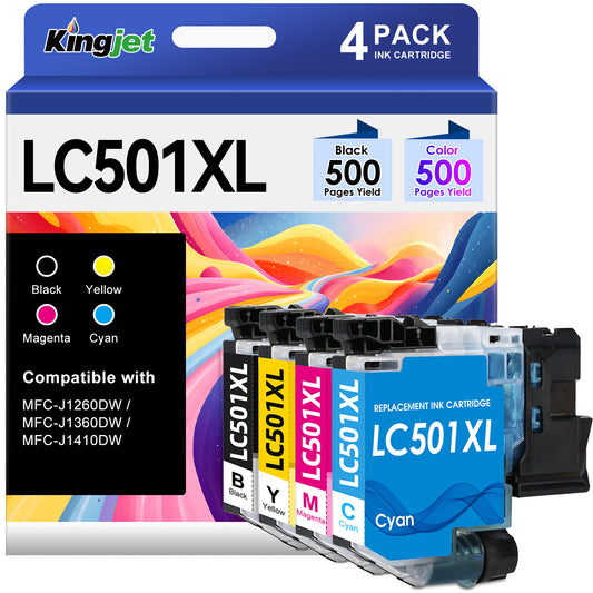 LC501XL Ink Cartridges Compatible for Brother LC501XL Ink Cartridges for Brother MFC-J1260W MFC-J1360DW MFC-J1410DW Printers High Yield (4 Pack)