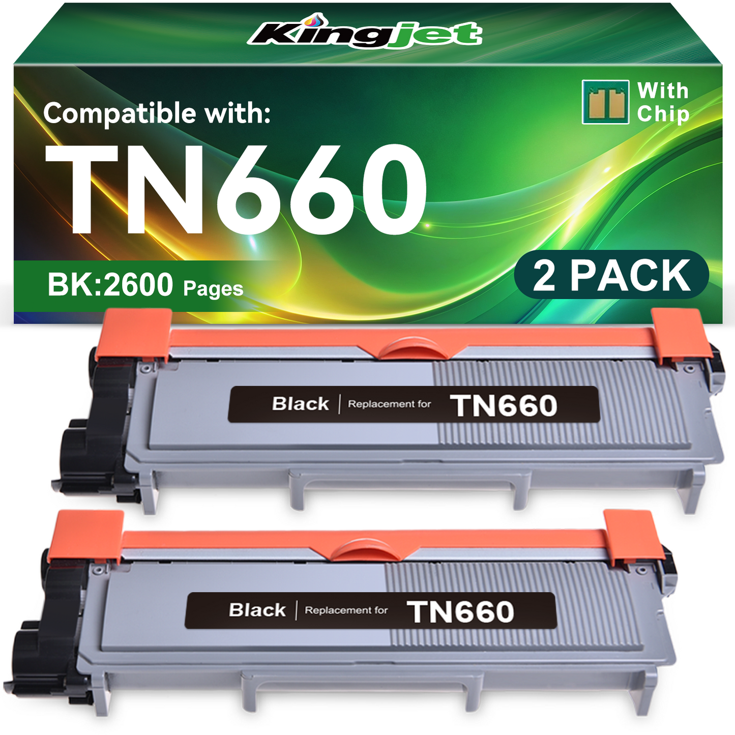 TN660 Toner Cartridge Compatible for Brother TN660 TN630 TN-660 TN-630 High Y(2 Black)
