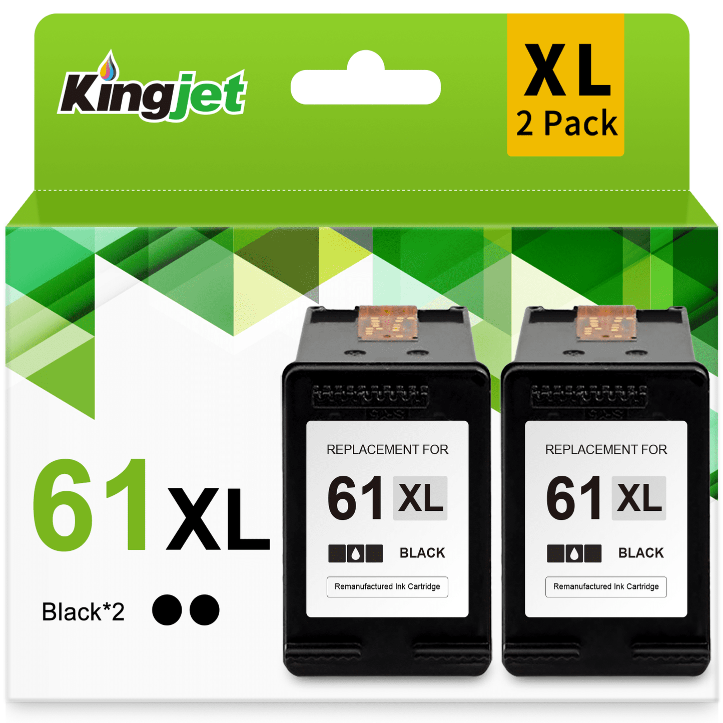 61 XL Ink Cartridge Black for HP 61 Black Ink for HP 61XL Black Ink Cartridge for HP Envy 4500 5530 Deskjet 1000 1010 1510 2540 3050 Officejet 2620 4630 Printer (2 Black)